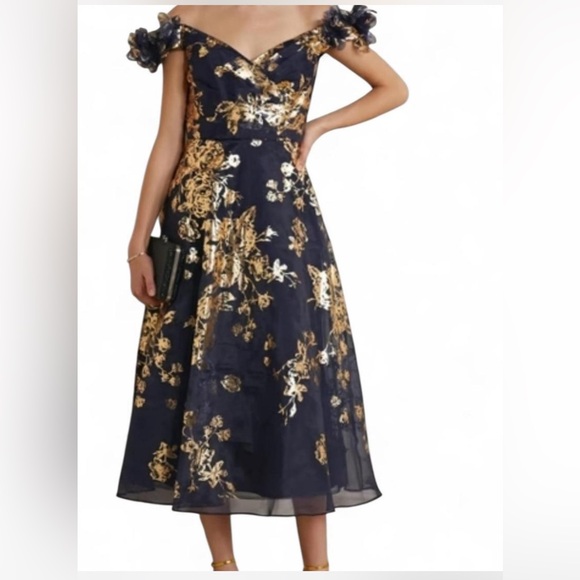 Marchesa Notte Dresses & Skirts - Marchesa Notte Navy and Gold Floral  Dress
